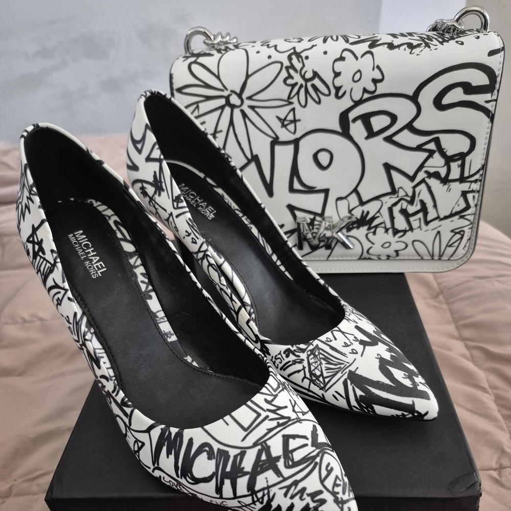 Michael Kors Graphic Black and White Heels With Matching Purse